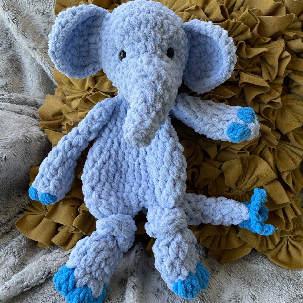 Adorable Blue Elephant Plush Toy Crochet Handmade Lovey
